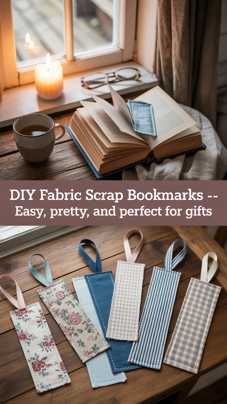 These sweet fabric bookmarks are perfect for anyone who can’t resist “just one more chapter.” I used floral cotton from old pillowcases and a scrap of denim from my husband’s jeans — and somehow, they look like boutique gifts.