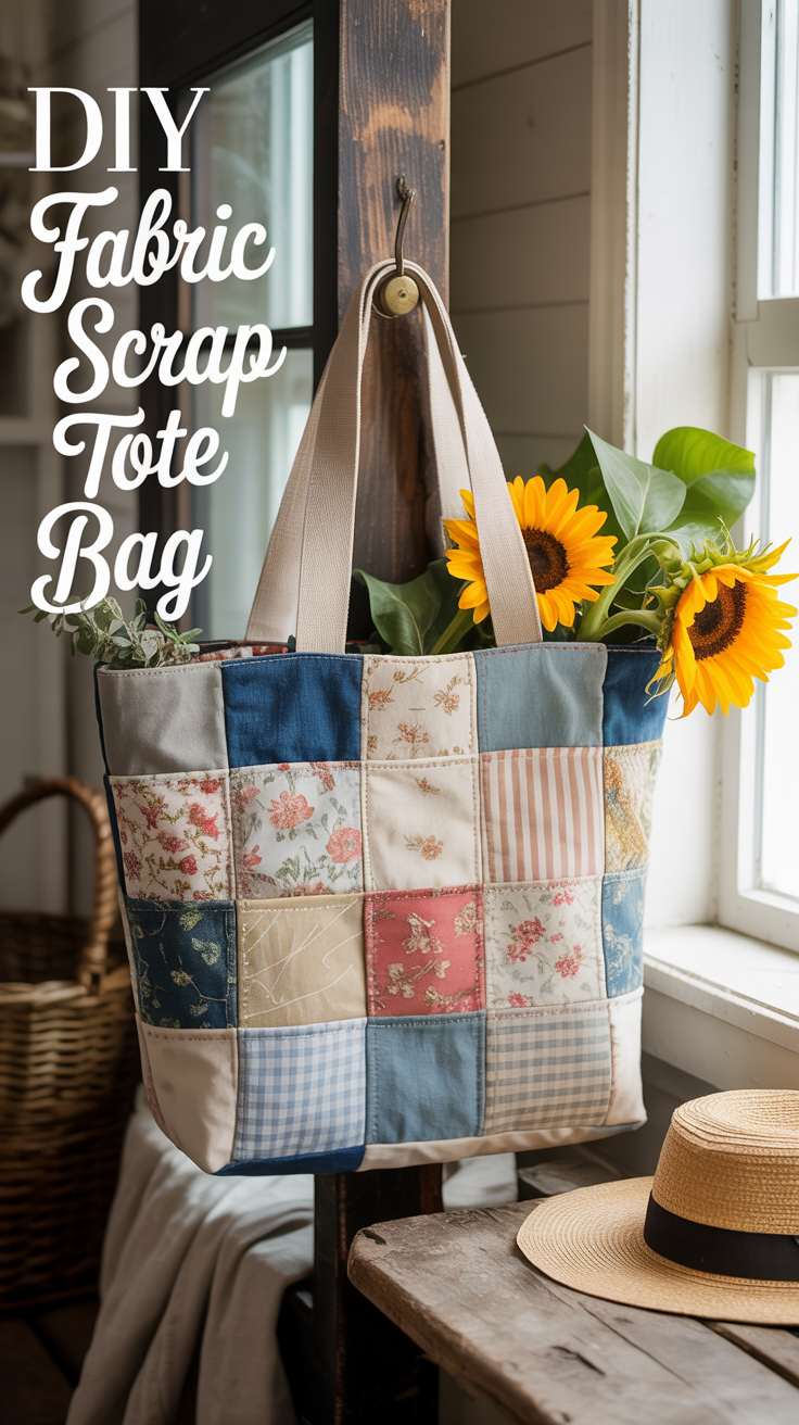 Pinterest convinced me that every crafter needs a tote bag — and that I could make mine from leftovers. I pieced together denim, linen, and floral scraps, and now it’s my go-to farmers market bag. Every square is a memory from another project.