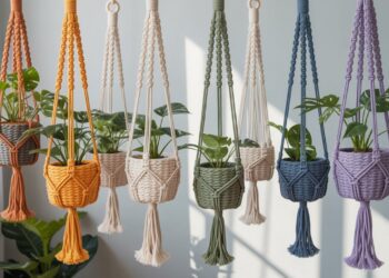 Colorful Macramé Plant Hanger Ideas: DIY Boho Decor with Hanging Potted Plants for Bright, Sunlit Home Spaces.