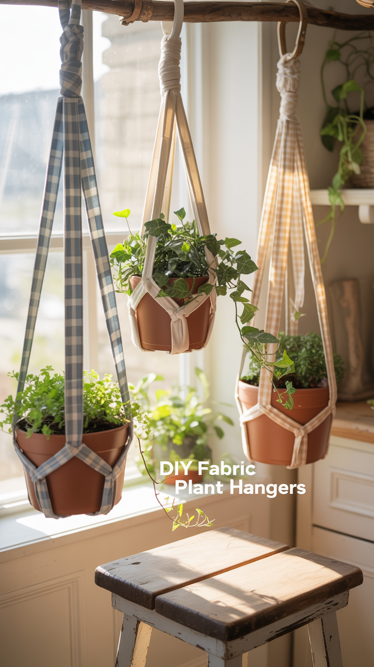 Pinterest had me convinced my plants needed outfits — and now every pot in my house wears a scrap-fabric hanger. It’s the easiest no-sew project ever, and it turns boring pots into instant décor.