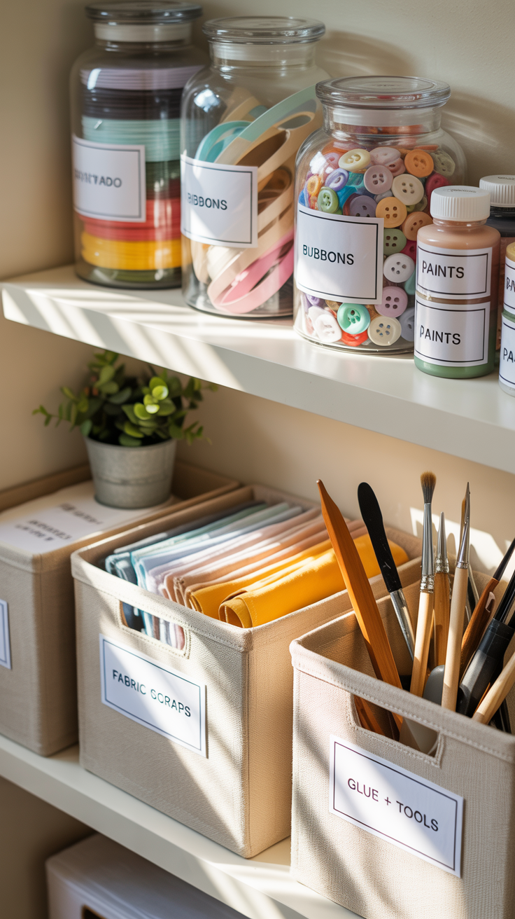 A beautifully labeled craft room feels like instant calm. It’s not just about neatness—it’s about efficiency. When every jar, bin, and basket has a clear label, you can grab what you need mid-project without breaking your creative flow. Start by grouping supplies into categories—paper, paint, fabric, tools—and assign each a container. Clear jars are great for colorful materials you want to display, while opaque bins work better for the random stuff you’d rather hide.