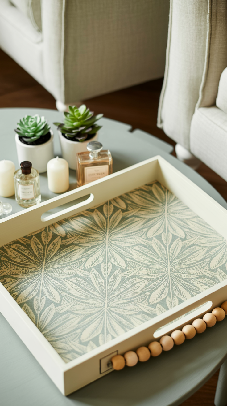 This project turns a plain Dollar Tree tray (or even a cookie sheet) into a chic accent piece that looks like boutique home décor. It’s perfect for displaying candles, perfume bottles, or small plants on a coffee table or vanity.