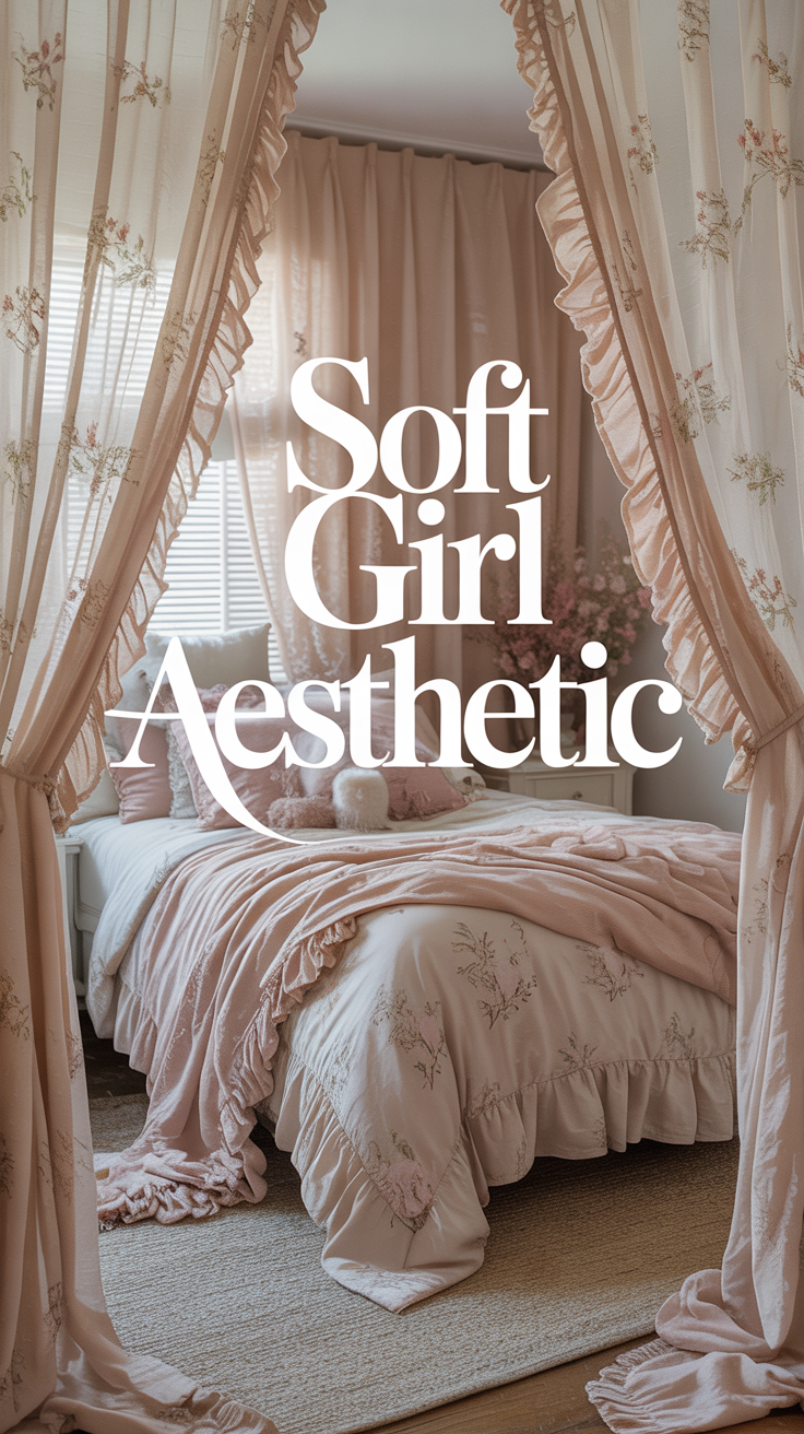 Incorporate delicate, feminine details like lace, ruffles, and subtle floral prints to elevate the soft girl vibe. These elements add a sense of softness and whimsy without overwhelming the space. Light, airy curtains with a slight ruffle or a floral duvet cover can make a huge difference in achieving the aesthetic.