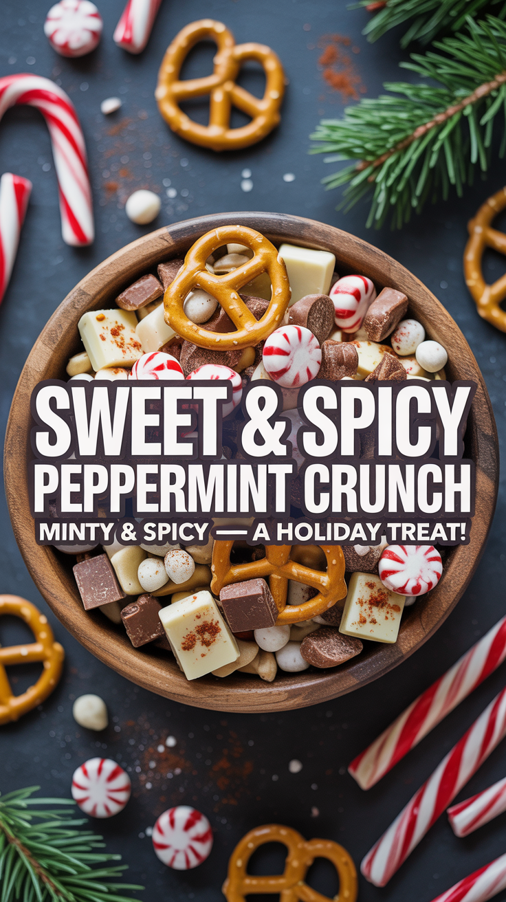 For something with a bit of a kick, combine pretzels, white chocolate, peppermint bark, and a hint of cayenne pepper. The result is a sweet, spicy, and minty holiday crunch that's perfect for sharing.