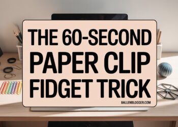 A desk sign reads “fidget blog” in a vibrant home office with pens, laptop, and decor—perfect for DIY fidget project inspiration.