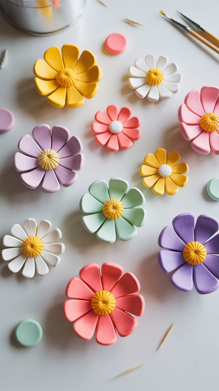 Have you ever wanted to add a burst of color and creativity to your kitchen without spending a dime on décor? These air dry clay floral magnets are the perfect beginner project — small, simple, and so satisfying to make. Each flower starts with just a few tiny clay petals, and before you know it, you’ve got a whole bouquet ready to brighten up your fridge or office board. The best part? You can customize every color and design — soft pastels for a cottagecore vibe or bold brights for a cheerful pop. This project proves that even the smallest scraps of clay can turn into something beautiful and functional.