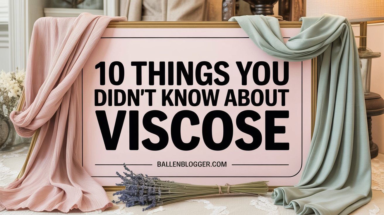 A pink placard reading "10 Things You Didn’t Know About Viscose" with pale fabrics and lavender accents decorates the blog.