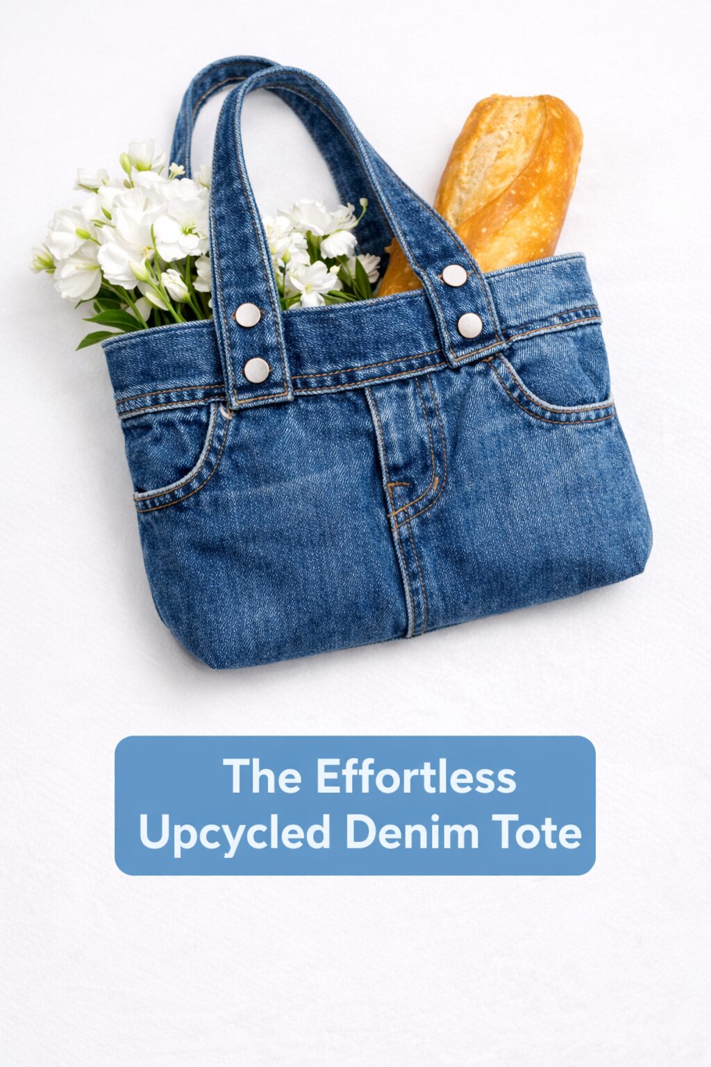 This next craft is for the lazy girl who is also eco-conscious and wants to tap into the massive sustainability trend. We're making no-sew, upcycled denim tote bags. Tote bags are a staple, and denim is a timeless, durable fabric. The best part? Your main material is free—we’re talking about those old jeans in the back of your closet.