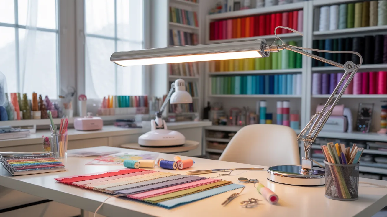 Step into craft room 4—a sunlit workspace with fabric, sewing tools, neat thread displays, and brilliant organization.