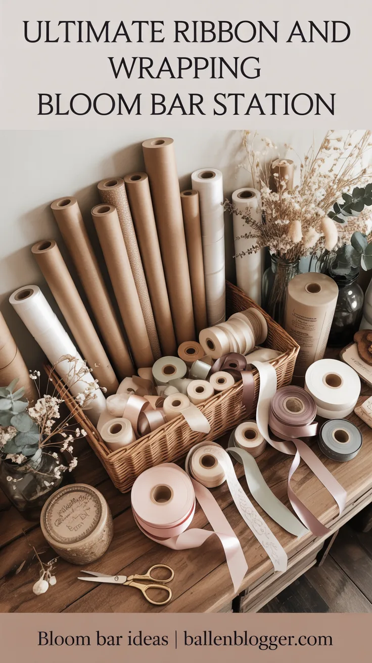 A beautiful bouquet deserves a beautiful finish. That’s why our third idea for your Bloom Bar is all about creating an Ultimate Ribbon and Wrapping Station. 