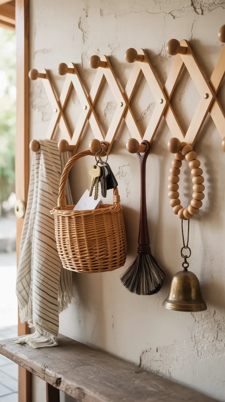 If you have a small foyer or just a bit of empty wall behind a door, use an accordion peg rack to create a landing pad that feels more like a curated display than a cluttered coat rack. This is perfect for those "grab-and-go" essentials that usually end up on the kitchen counter.