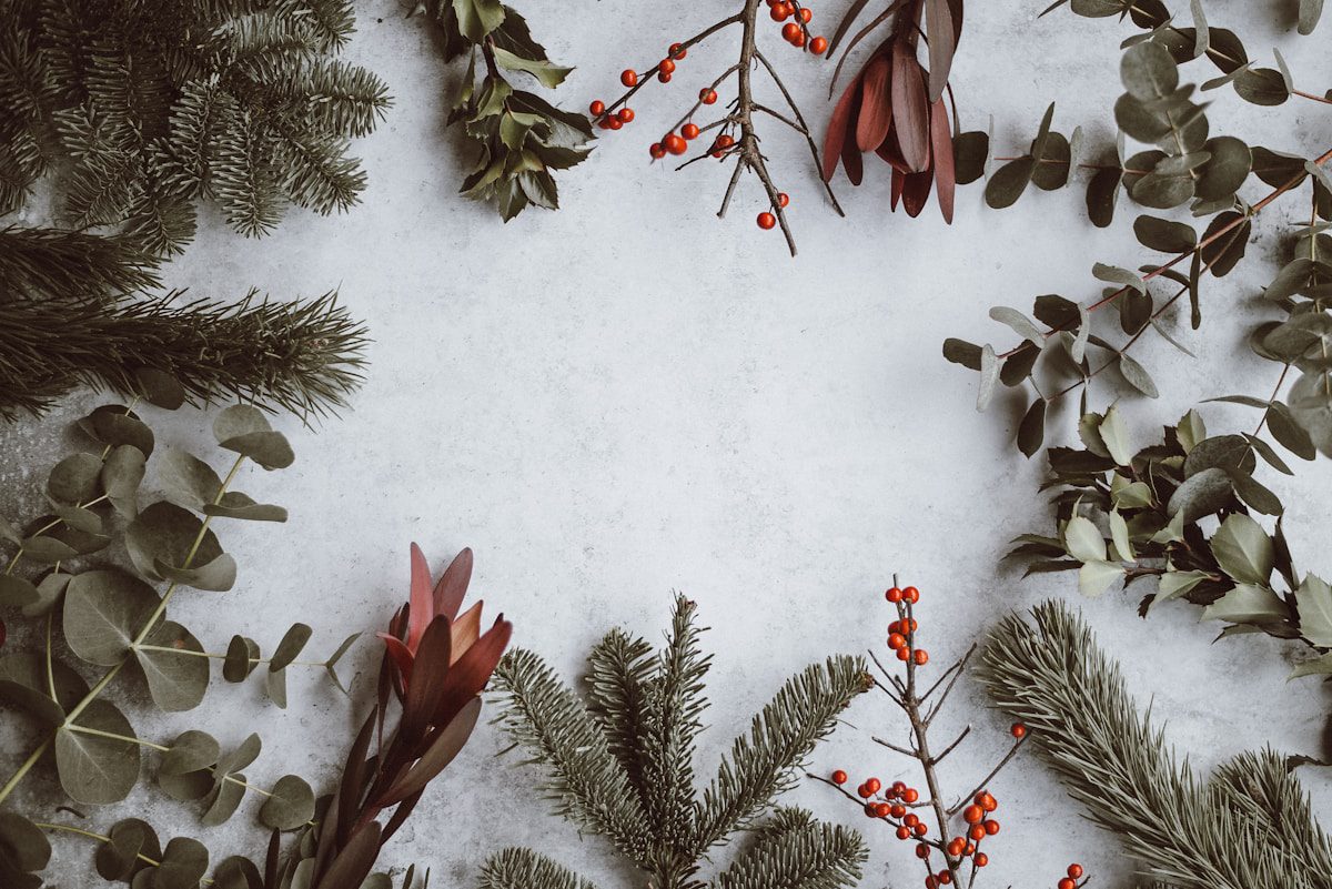 Beautiful Christmas holiday greenery and gift styling for handmade craft sellers
