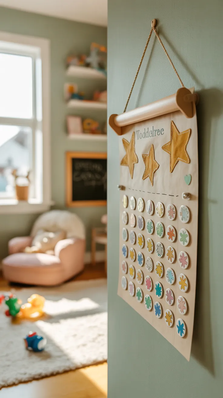 DIY toddler reward chart ideas including a hand-decorated poster board chart with star stickers and a colorful clothespin chart