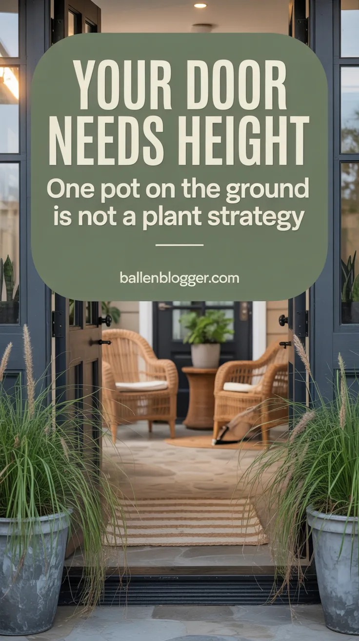 The most common plant mistake on a small porch is a single pot of flowers somewhere near the door. It is a nice gesture and it reads as an afterthought. What frames a front door and makes it look designed is vertical height on both sides — two matching tall planters that give the door an architectural moment it did not have before.  