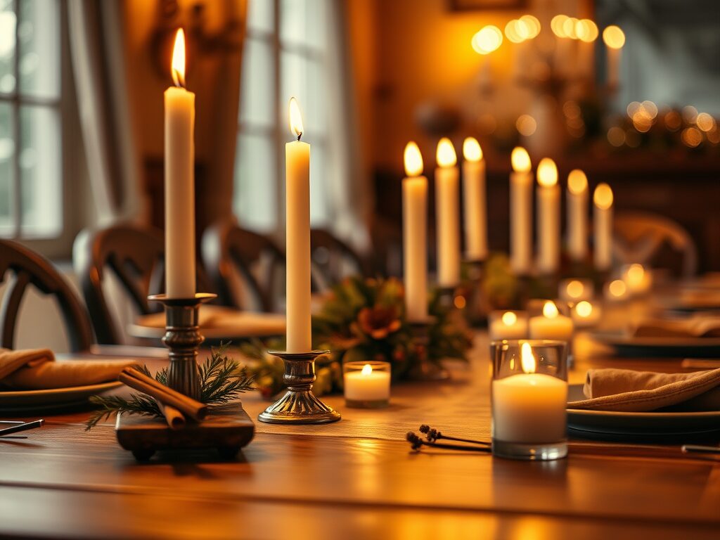 Set the scene for an elegant gathering: your table glows with candlelight and lush greenery, radiating modern cozy luxury.