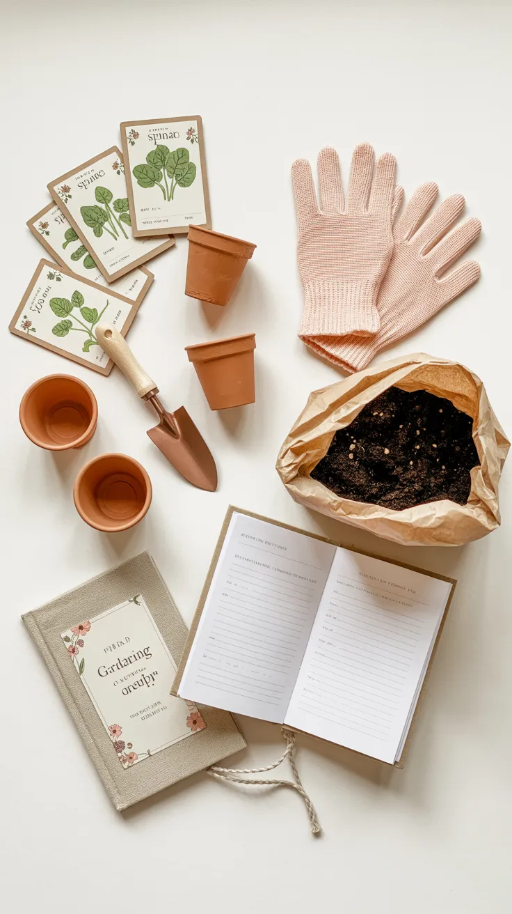 Fresh baby spinach growing in a hand-painted floral ceramic planter, feminine cottagecore garden aesthetic